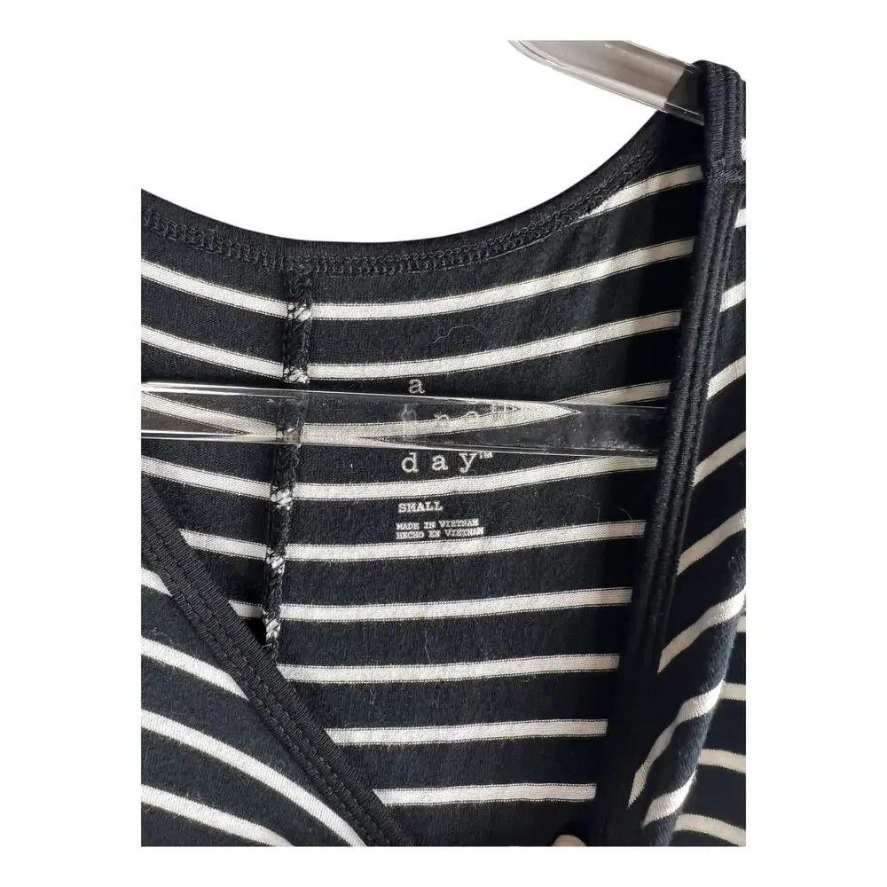 Summer Sleeveless Black White Striped Tank Dress Stretch Small Travel Chic